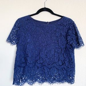 Lulu’s Turn Back Time Navy Blue Lace Blouse Crop